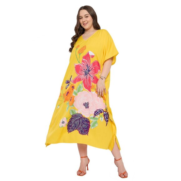 Gypsie Blu Floral Digital Printed Caftan Dress Plus Size Cover Up Maxi Dresses - Picture 1 of 7